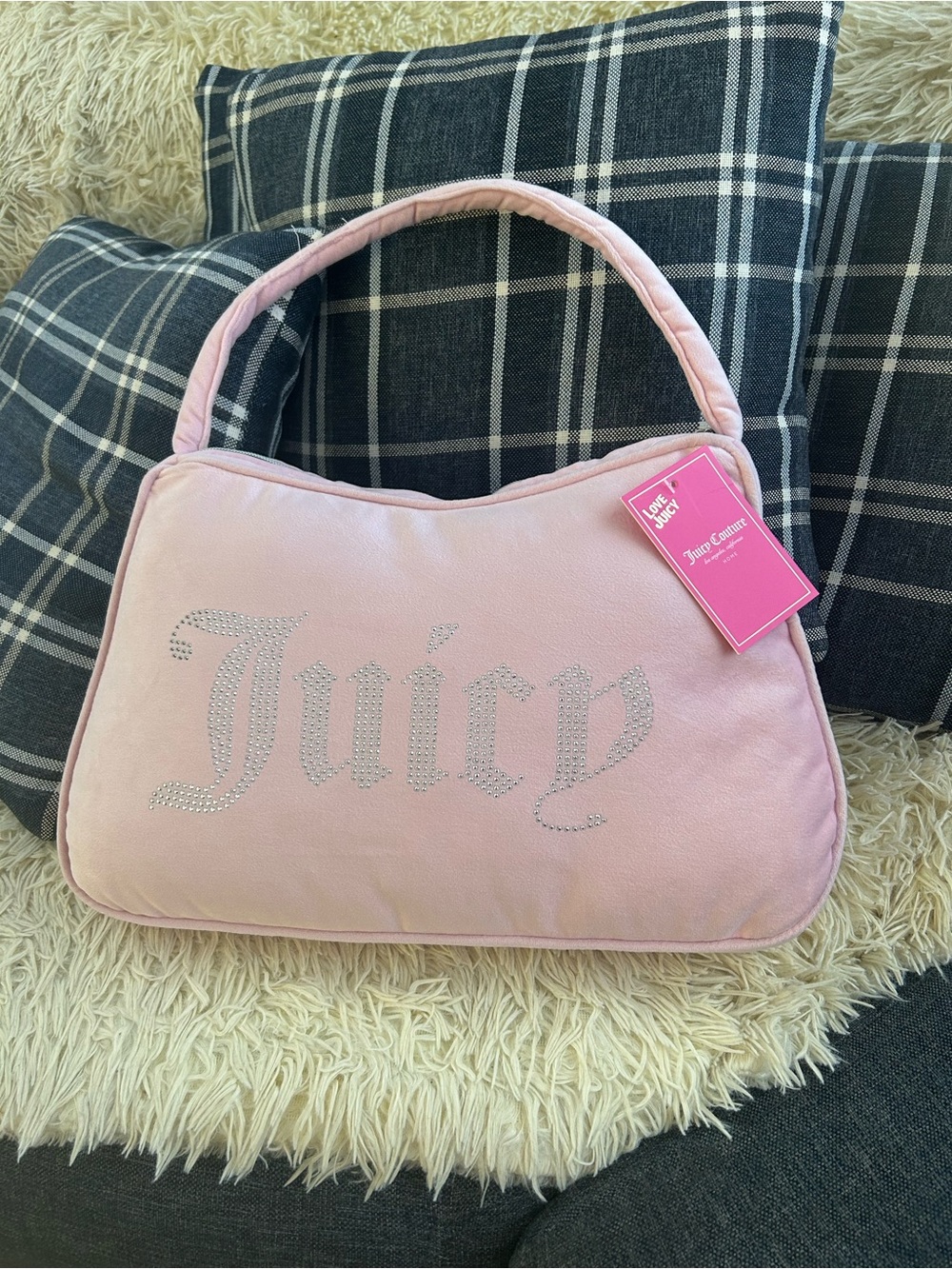 Juicy Couture Baby Pink Crystal 'Juicy' Logo Velvet-Style Accent Pillow